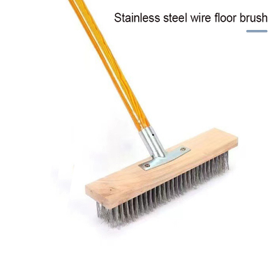 Schoonmaakborstel voor binnenplaatsen met roestvrij staal draad schoonmaakborstel voor vloeren schoonmaakborstel met houten handvat
