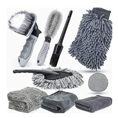 Autoverwasborstel 9 stukken Autobandborstel Hubborstel Gecodeerde washandschoenen